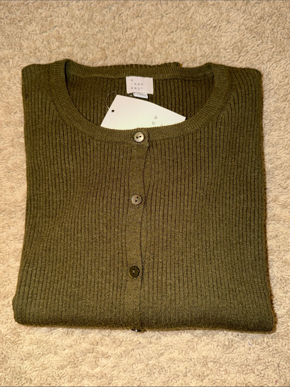a new day Olive Green Ribbed Button-Front Cardigan